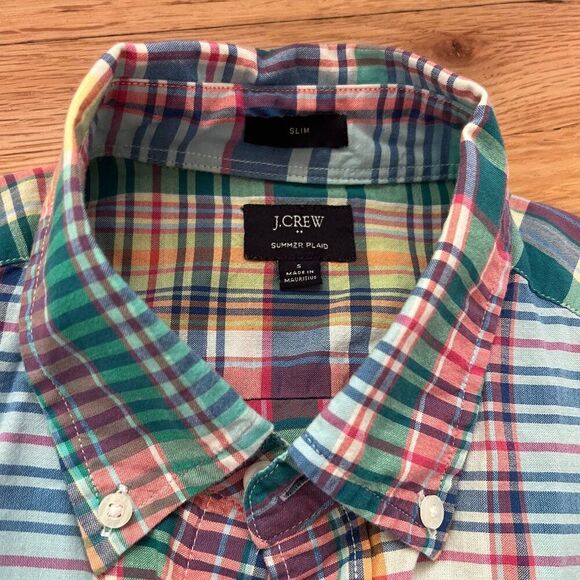 J crew cotton summer plaid button‎ down long sleeve shirt small wedding green - Picture 3 of 9
